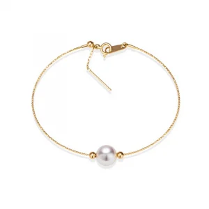 Sinya Natural Pearl 18k Gold Beads Au750 Jewelry Bangles Can Adjust Wear Length DIY Jewellery for Women Girl Mum Lover