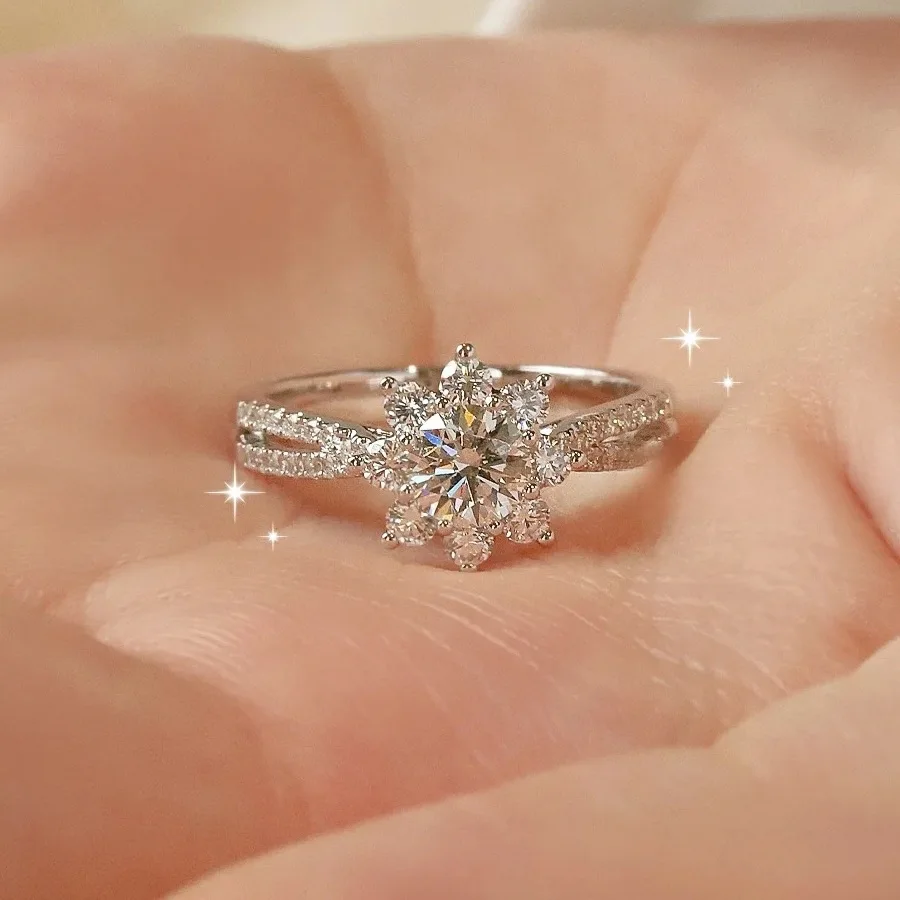 Women's Sunflower Ring PT950 Platinum 0.5CT Moissanite Light & Warmth Symbol Eternal Love Vitality Daily Gift