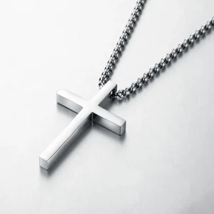 Simple Silver Cross Necklace, Stainless Steel Minimalist Choker Pendant for Men & Women