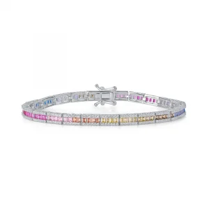 BELLUX Colorful Zircon Rainbow Bracelet for Women - S925 Sterling Silver Jewelry