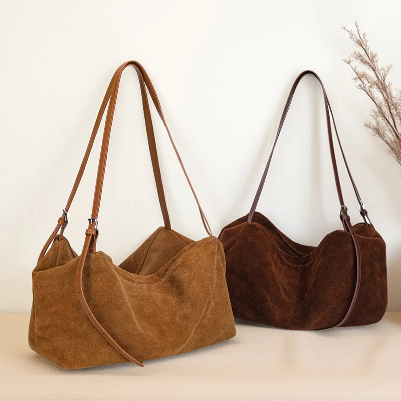 Women's Suede Cow Genuine Leather Shoulder Bags Ladies Soft Cowhide Crossbody Bag Female Design Luxury Lazy Commuting Handbag - Image 5