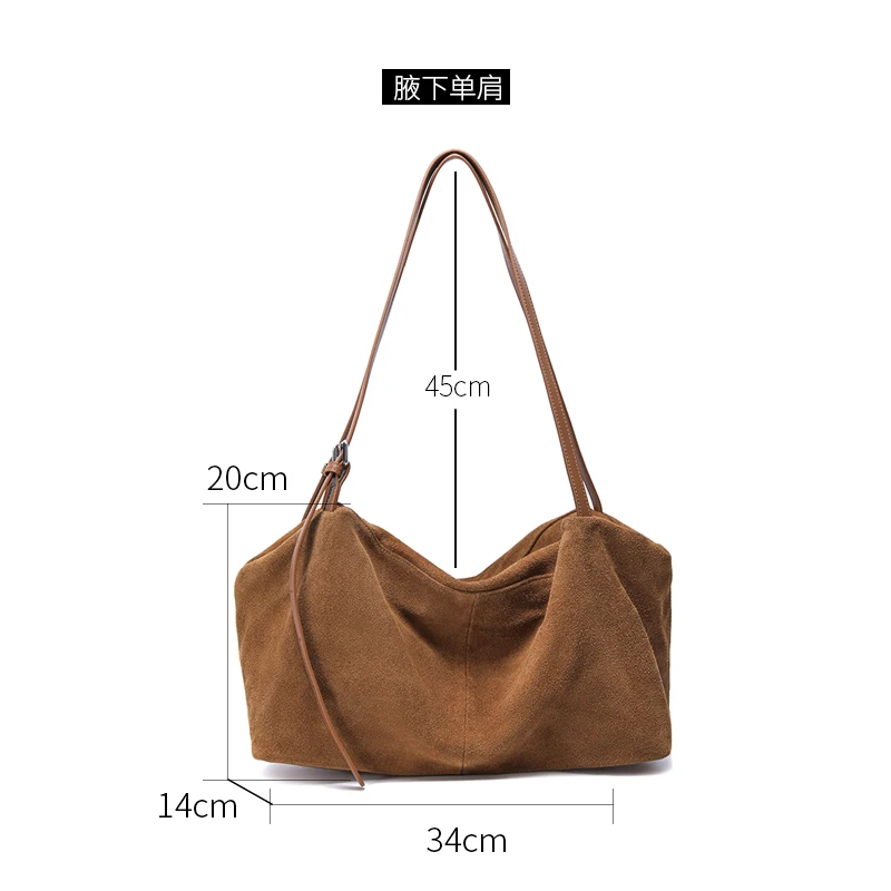 Women's Suede Cow Genuine Leather Shoulder Bags Ladies Soft Cowhide Crossbody Bag Female Design Luxury Lazy Commuting Handbag - Image 4