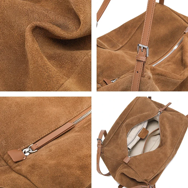 Women's Suede Cow Genuine Leather Shoulder Bags Ladies Soft Cowhide Crossbody Bag Female Design Luxury Lazy Commuting Handbag - Image 3
