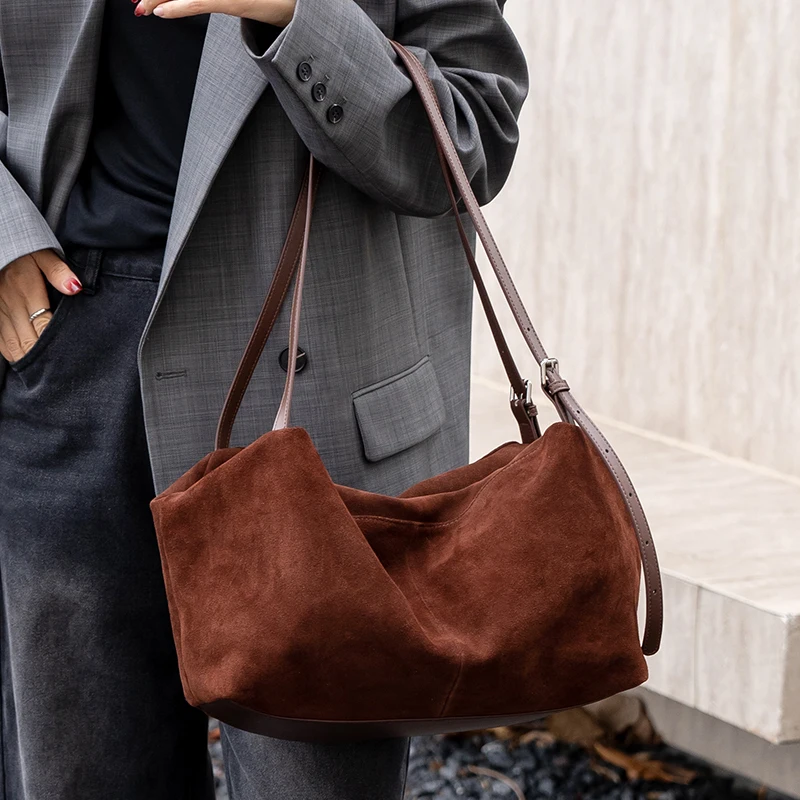 Women's Suede Cow Genuine Leather Shoulder Bags Ladies Soft Cowhide Crossbody Bag Female Design Luxury Lazy Commuting Handbag - Image 6